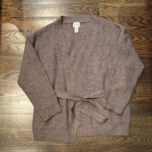 H&M Taupe Knit Tie-Belt Sweater